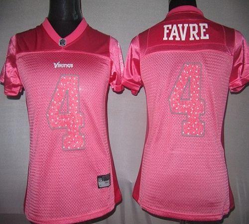 Vikings #4 Brett Favre Red Women's Sweetheart Stitched NFL Jersey - Click Image to Close